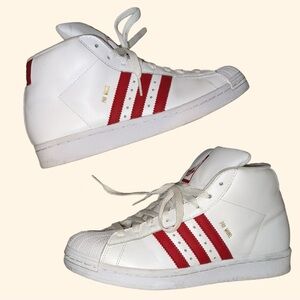 adidas White and Red Mid-Top Sneakers